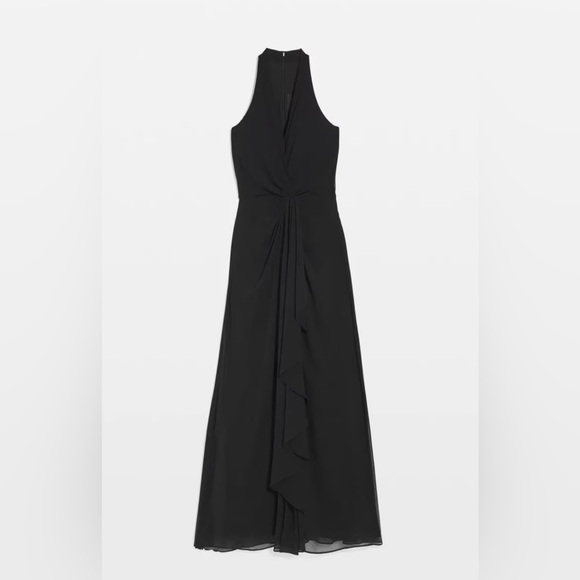 White House Black Market Sleeveless Draped Gown 4P Black V-Neck Chiffon Lined - Picture 5 of 16